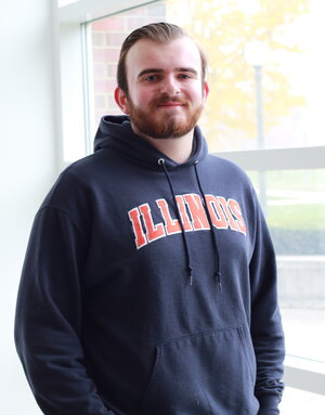 college male in Illinois hooded sweatshirt